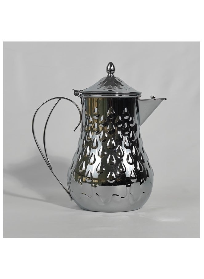 Classic Arabic Style Water Drop Pattern Coffee Dallah Pot Rustproof Premium Stainless Steel Teapot Mirror Finish Coffee Kettle Easy Pour Spout Tea Kettle with Hinged Lid and Ergonomic Handle Dishwasher Safe Induction Safe Teapot for Office Home 1.5L