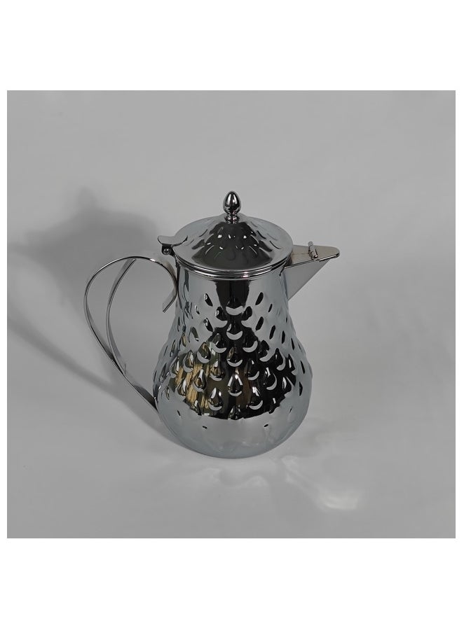 Classic Arabic Style Water Drop Pattern Coffee Dallah Pot Rustproof Premium Stainless Steel Teapot Mirror Finish Coffee Kettle Easy Pour Spout Tea Kettle with Hinged Lid and Ergonomic Handle Dishwasher Safe Induction Safe Teapot for Office Home 1.5L
