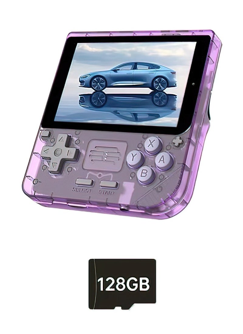 POWKIDDY V10 Handheld Retro Game Console, 17+ Emulators for ARCADE, PS1, GB, Supports Game Downloads, 5500+ Games Preloaded, Compatible with 64-bit 3D Simulators. Perfect for Retro Gamers(Transparent Purple, 128G)