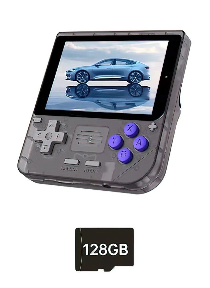 POWKIDDY V10 Handheld Retro Game Console, 17+ Emulators for ARCADE, PS1, GB, Supports Game Downloads, 5500+ Games Preloaded, Compatible with 64-bit 3D Simulators. Perfect for Retro Gamers(Transparent Black, 128G)