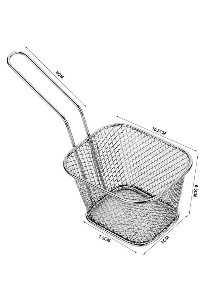 4 pcs Mini Square Fry Basket Steel French Fry Chip Basket Food Baskets for Serving Stainless Steel Fry Basket with Handle Reusable Fries Holder Mini Deep Fryer