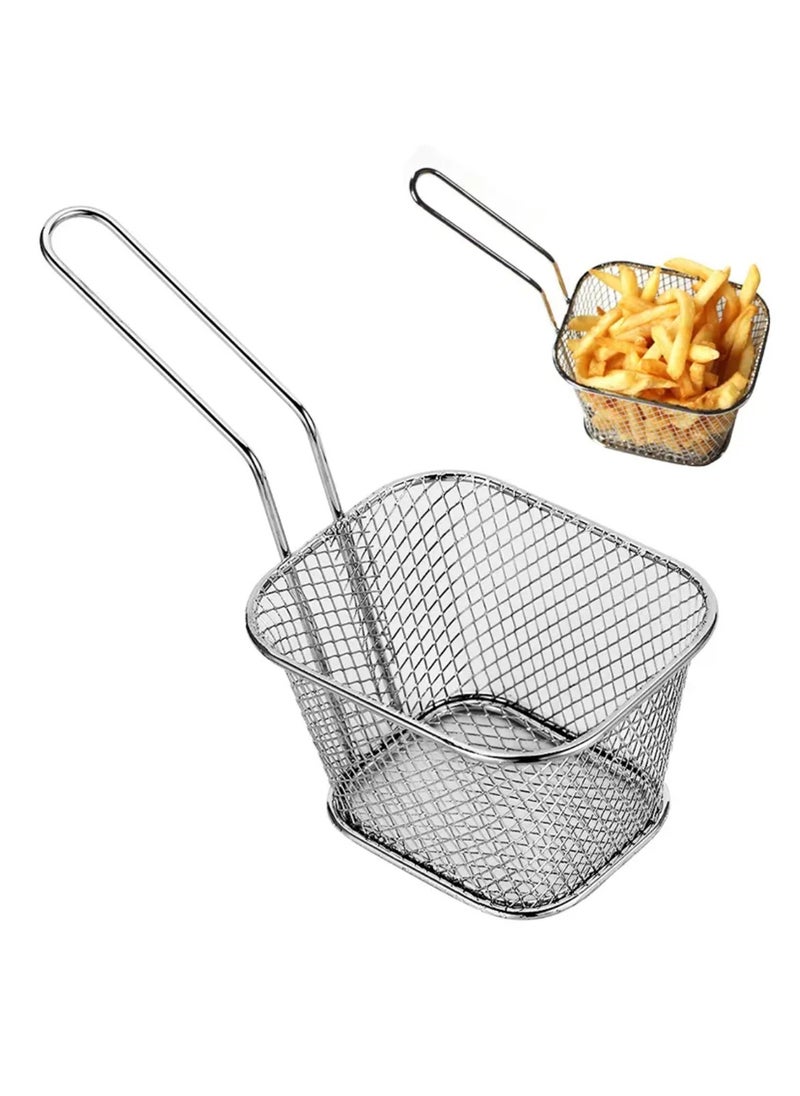 4 pcs Mini Square Fry Basket Steel French Fry Chip Basket Food Baskets for Serving Stainless Steel Fry Basket with Handle Reusable Fries Holder Mini Deep Fryer