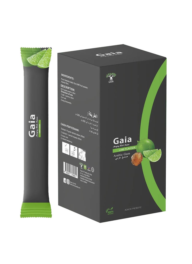 Lime Gaia Gum Arabic 15 Sachets - Digestive Health - Cholesterol Management - Weight Loss Help - Prebiotic Power - Blood Sugar Balance - Skin Vitality - Nutrient Rich