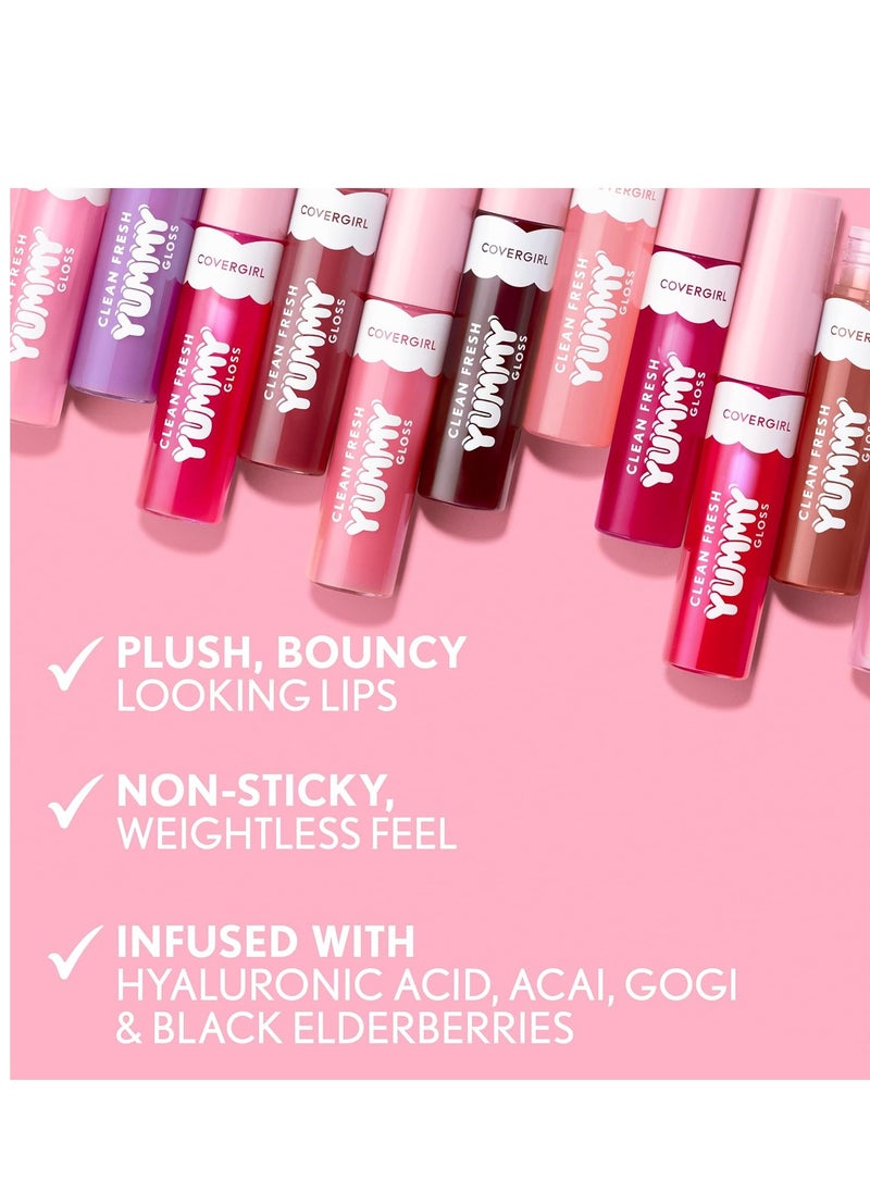 COVERGIRL Clean Fresh Yummy Gloss W&F, Sunrise Blush, Hydrating, Non-Sticky, Hyaluronic Acid, Glassy Shine, 0.33oz