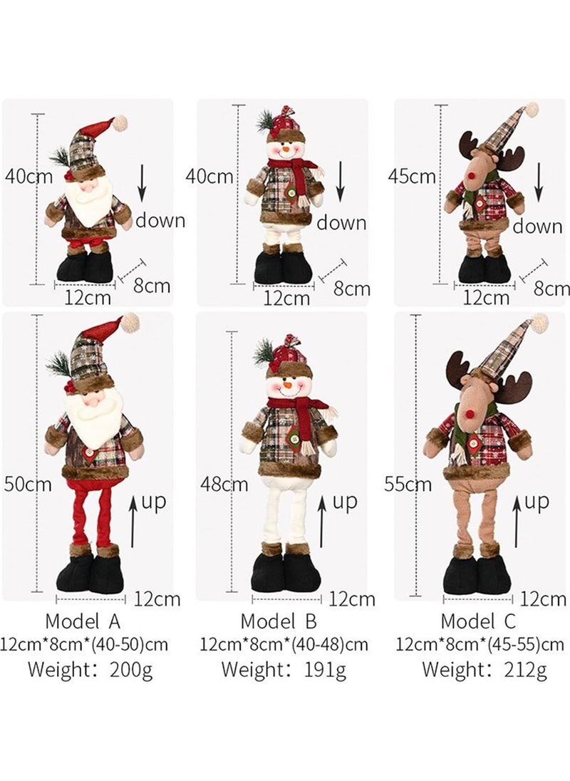 Christmas Decoration Standing Plush Ornaments, Xmas Snowman Santa Claus Reindeer Plush Dolls, Christmas Long Leg Table Ornament for Christmas Tree Home Indoor Gifts (3pack)