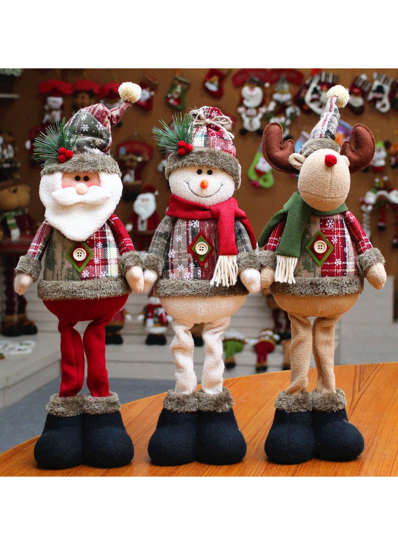 Christmas Decoration Standing Plush Ornaments, Xmas Snowman Santa Claus Reindeer Plush Dolls, Christmas Long Leg Table Ornament for Christmas Tree Home Indoor Gifts (3pack)