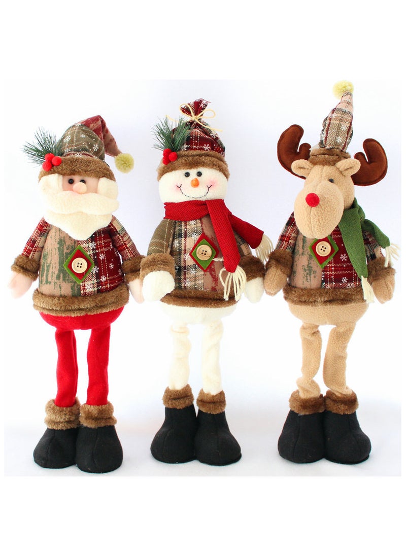 Christmas Decoration Standing Plush Ornaments, Xmas Snowman Santa Claus Reindeer Plush Dolls, Christmas Long Leg Table Ornament for Christmas Tree Home Indoor Gifts (3pack)