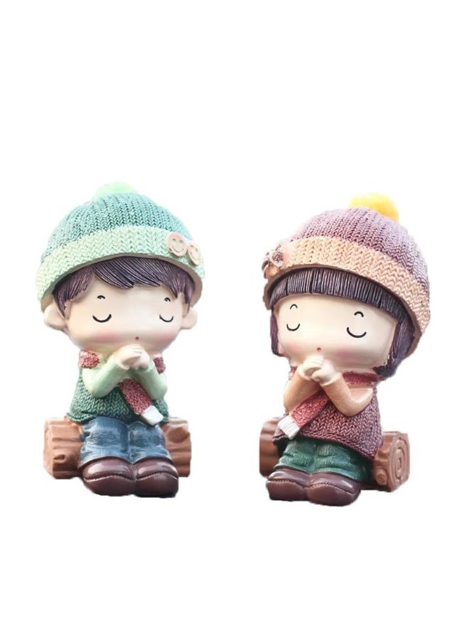 2-Piece Resin Crafts Creative Home Decoration Doll Ornaments Couple Doll Car Accessories Multicolour 7 x 11 x 7cm