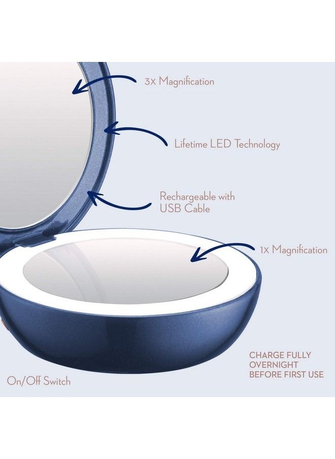 Lighted Makeup Mirror With Magnification Compact Mirror 1/3X Magnifying Mirror Travel Mirror With Light Rechargable In Blue