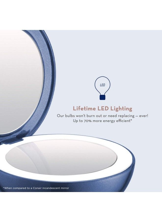 Lighted Makeup Mirror With Magnification Compact Mirror 1/3X Magnifying Mirror Travel Mirror With Light Rechargable In Blue