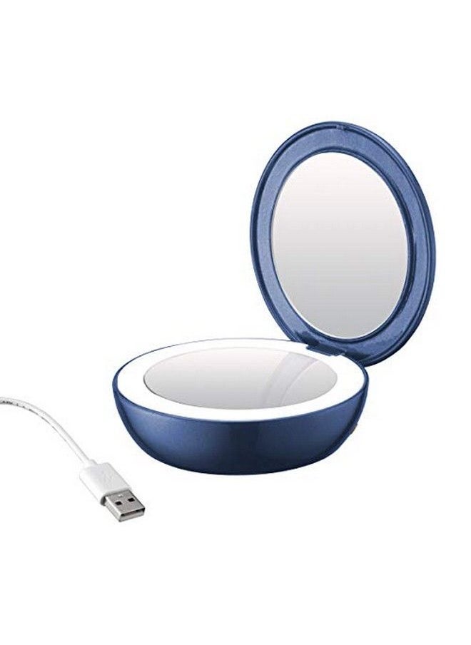 Lighted Makeup Mirror With Magnification Compact Mirror 1/3X Magnifying Mirror Travel Mirror With Light Rechargable In Blue