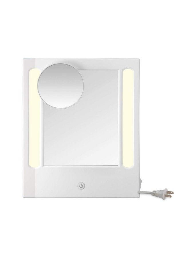 Lighted Makeup Mirror With 5X Spot Magnification Led Vanity Mirror 1X 5X Magnifying Mirror Tabletop Mirror Corded In Glossy White