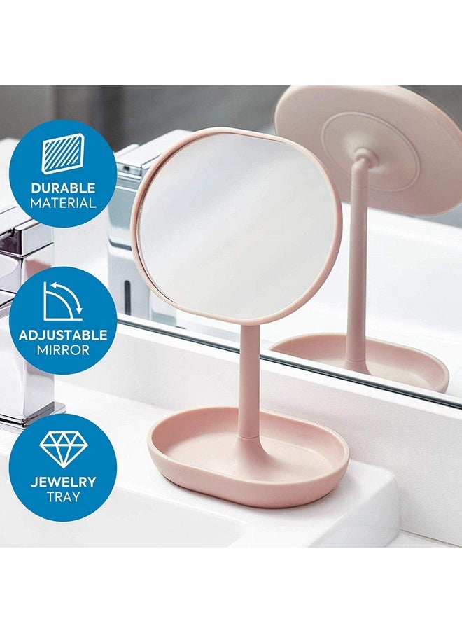 Idesign Plastic Round Vanity Mirror, Standing Makeup Mirror And Accessory Tray For Countertop, Bathroom, Bedroom, Desk, Dorm - Matte Blush