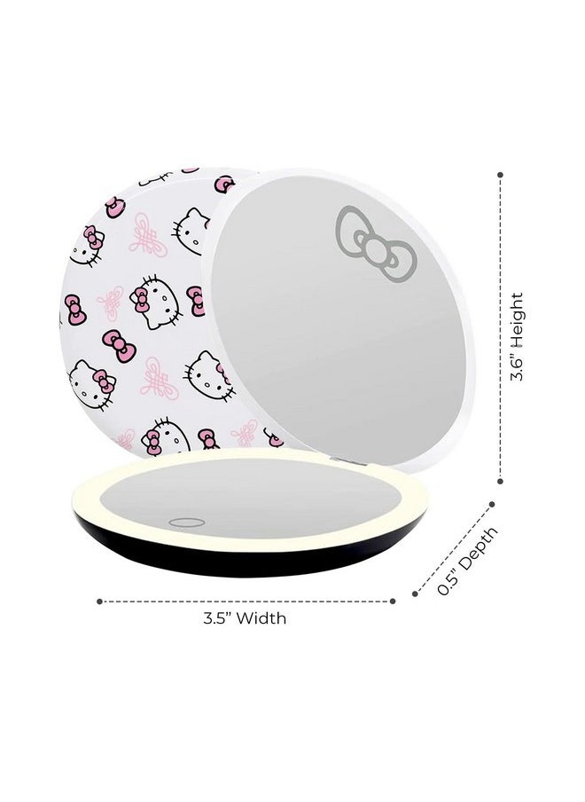 Impressions Vanity Hello Kitty Supercute Signature Compact Mirror With Light, Travel Makeup Mirror With 3X Magnification And Daylight Led Lighting And Adjustable Brightness (White)