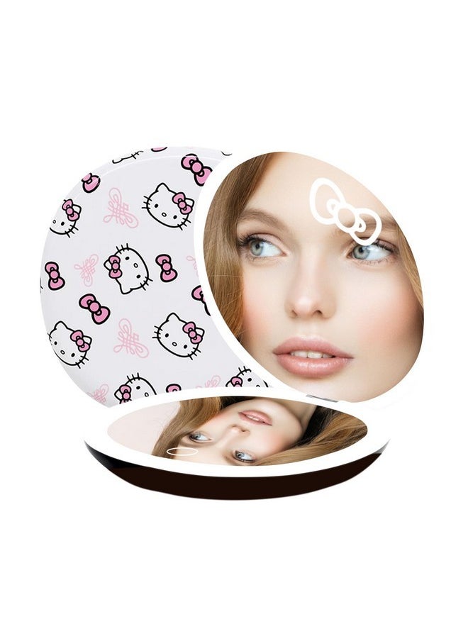 Impressions Vanity Hello Kitty Supercute Signature Compact Mirror With Light, Travel Makeup Mirror With 3X Magnification And Daylight Led Lighting And Adjustable Brightness (White)