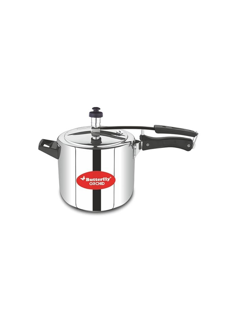 Butterfly Orchid 6 Litres Pressure Cookers | Inner Lid | Superior Stainless Steel | Induction & Gas Stove Compatible | ISI Certified | 5 Years Manufacturer's Warranty | Silver