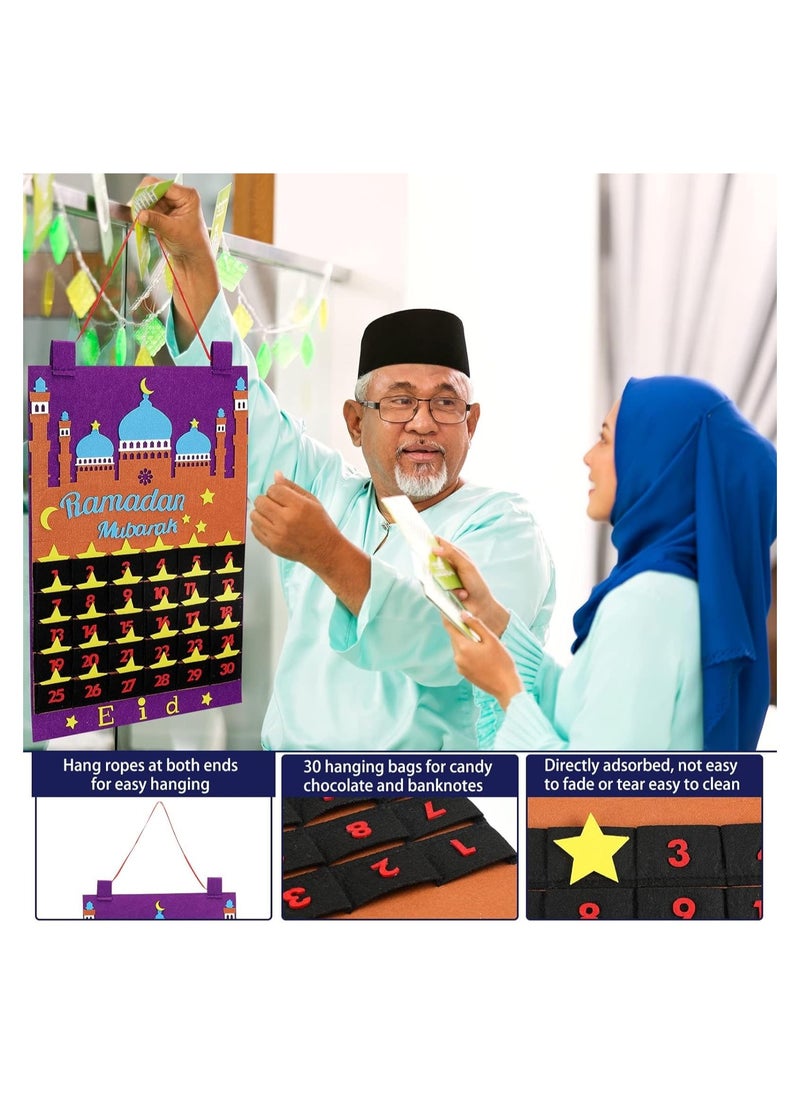 Felt Ramadan Calendar Eid Mubarak Hanging Countdown Calendar Advent Calendar for Kids Eid Gifts Ramadan Decoration