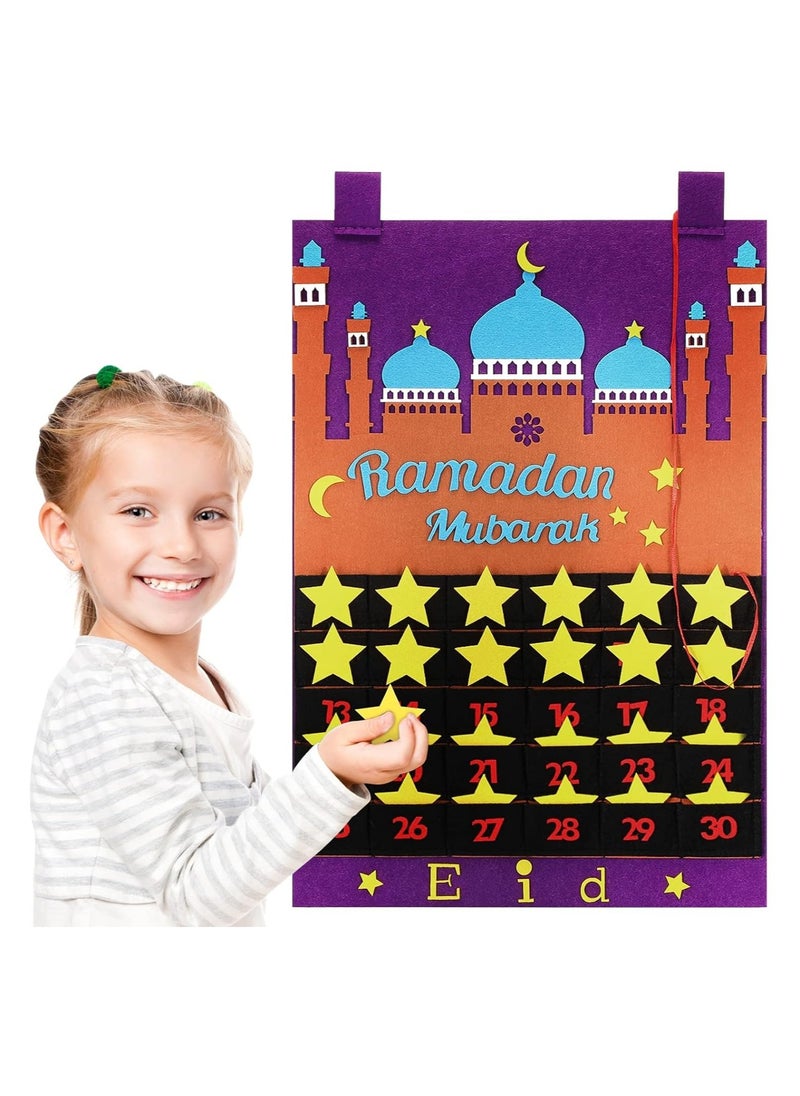 Felt Ramadan Calendar Eid Mubarak Hanging Countdown Calendar Advent Calendar for Kids Eid Gifts Ramadan Decoration