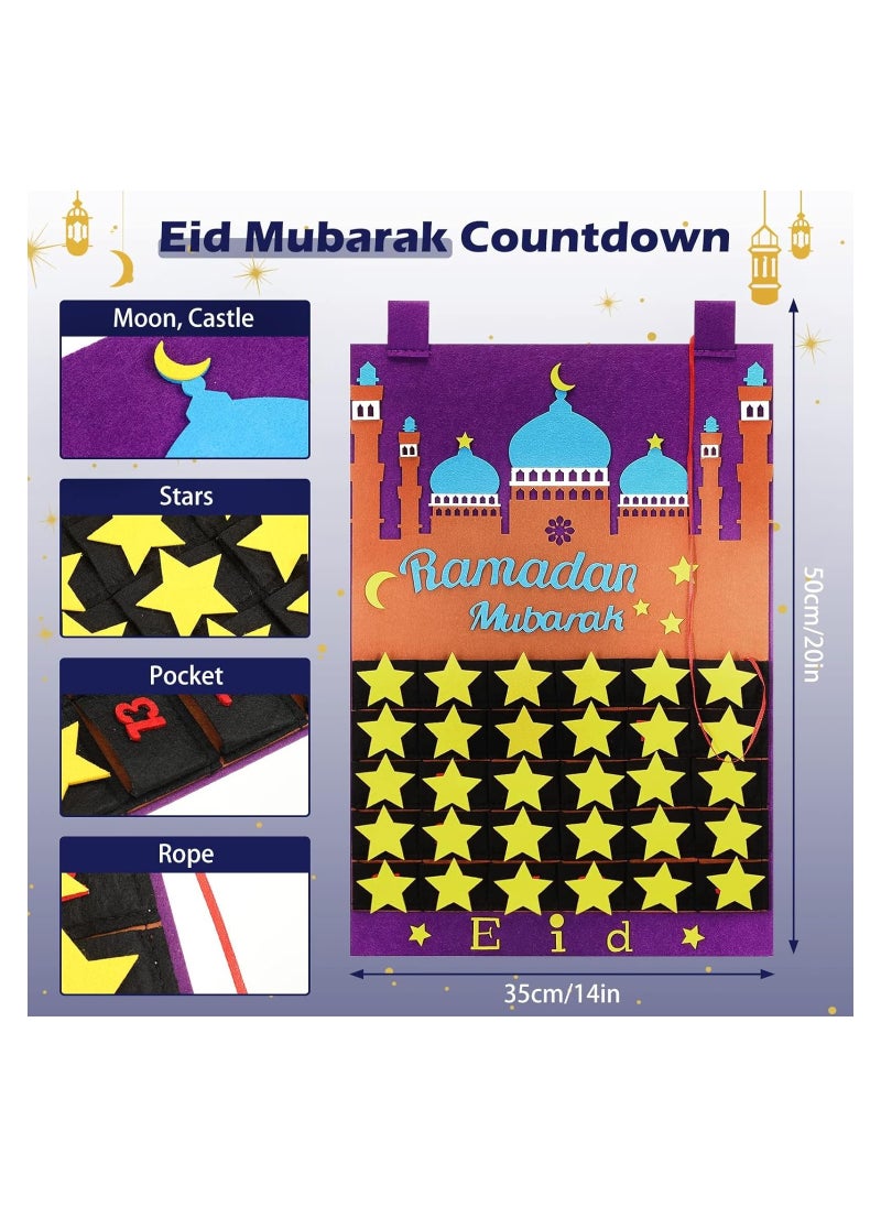 Felt Ramadan Calendar Eid Mubarak Hanging Countdown Calendar Advent Calendar for Kids Eid Gifts Ramadan Decoration