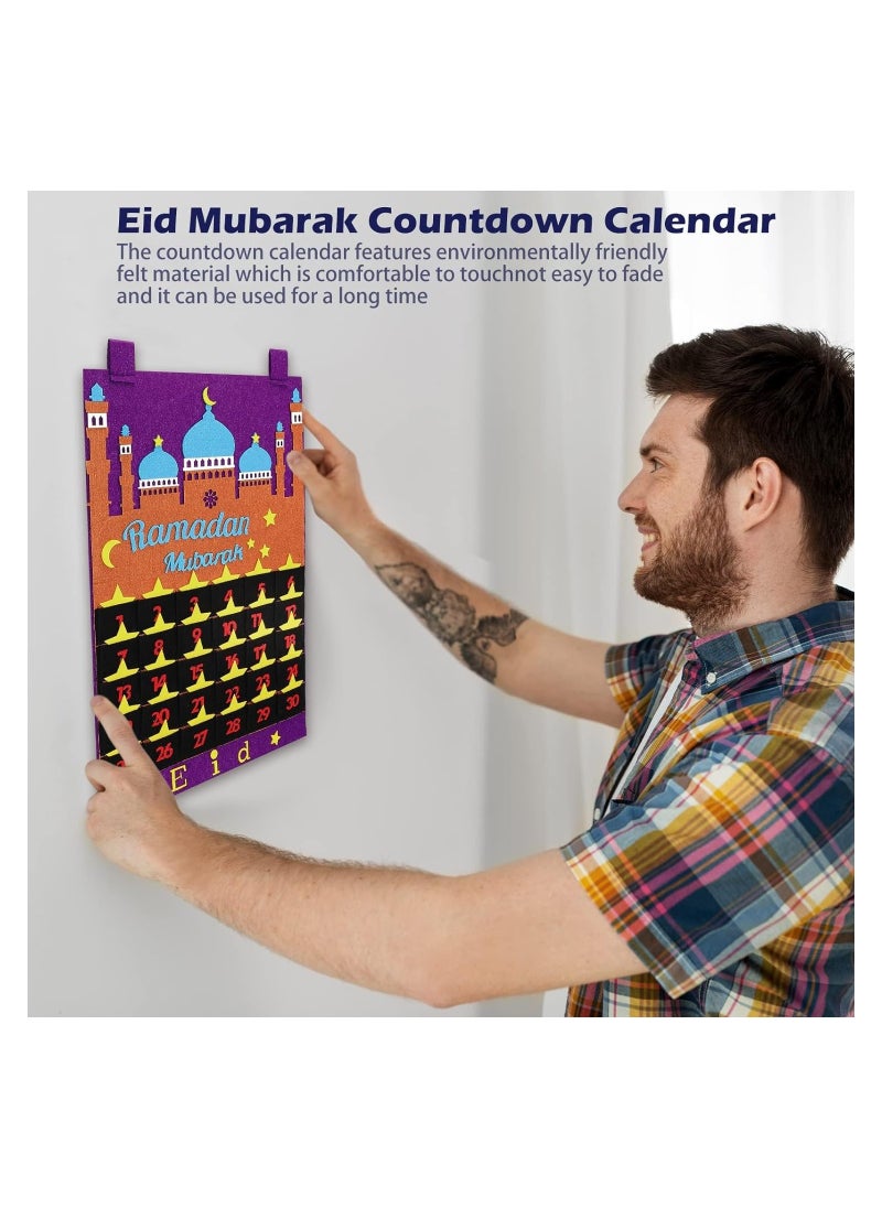 Felt Ramadan Calendar Eid Mubarak Hanging Countdown Calendar Advent Calendar for Kids Eid Gifts Ramadan Decoration