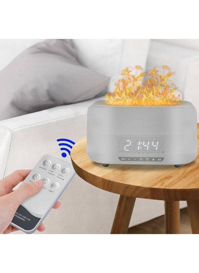 Flame Aroma Diffuser with Bluetooth Speaker and Clock, 400ML High Capacity Humidifier for Office and Bedroom (White)