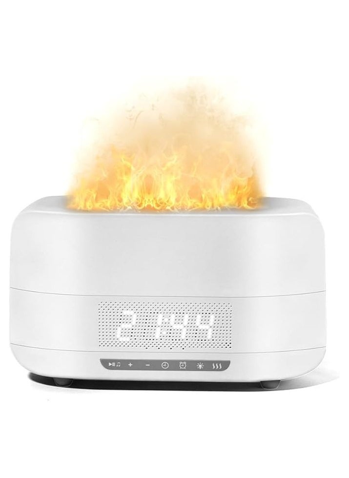 Flame Aroma Diffuser with Bluetooth Speaker and Clock, 400ML High Capacity Humidifier for Office and Bedroom (White)