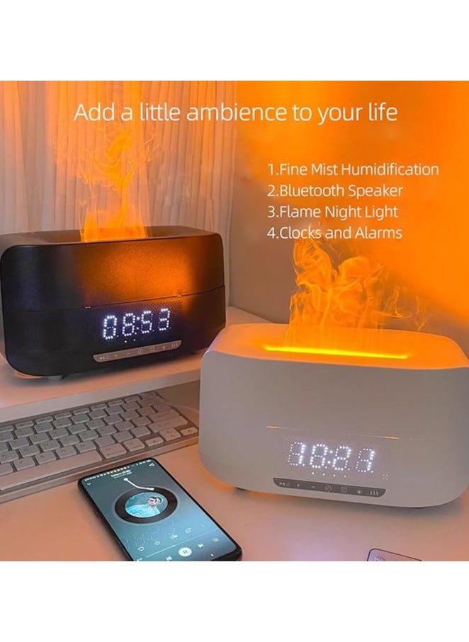 Flame Aroma Diffuser with Bluetooth Speaker and Clock, 400ML High Capacity Humidifier for Office and Bedroom (White)