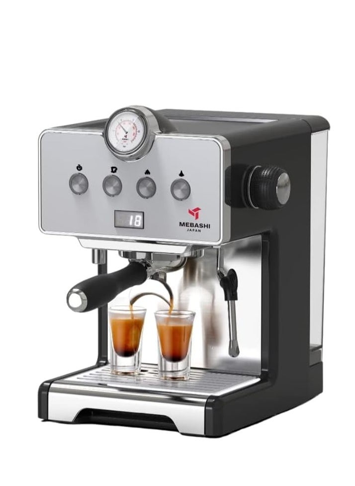 MEBASHI Espresso Coffee Machine - 15 Bar, 1.7L Capacity, Stainless Steel, Multifunction with Adjustable Brewing Time, and Professional Porta-Filter (ME-ECM2043)(1450W)