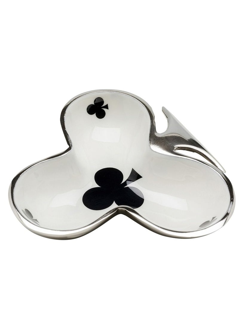 Decorative Bowl Clubs Card Silver - Aluminium Playing Card Pattern, Modern Fruit Bowl, 17x16 cm