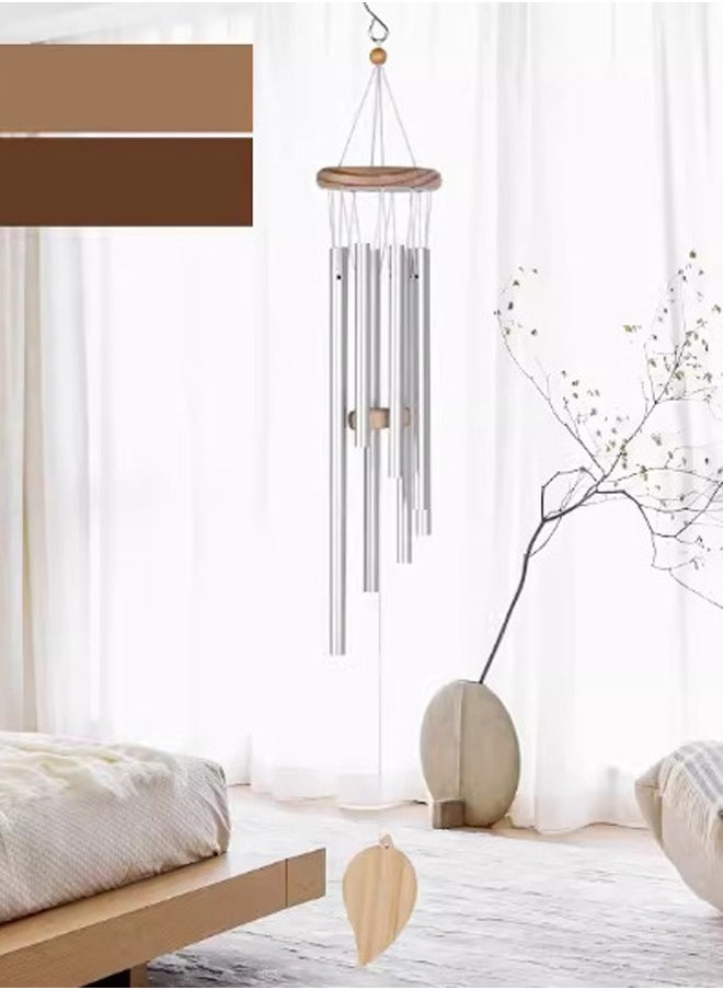 Decorative Handmade Windchime Fresh and Healing Wind Chime Pendant Wind Aluminum Pipe Wind Chime Spiral Style Silver/Beige 66centimeter