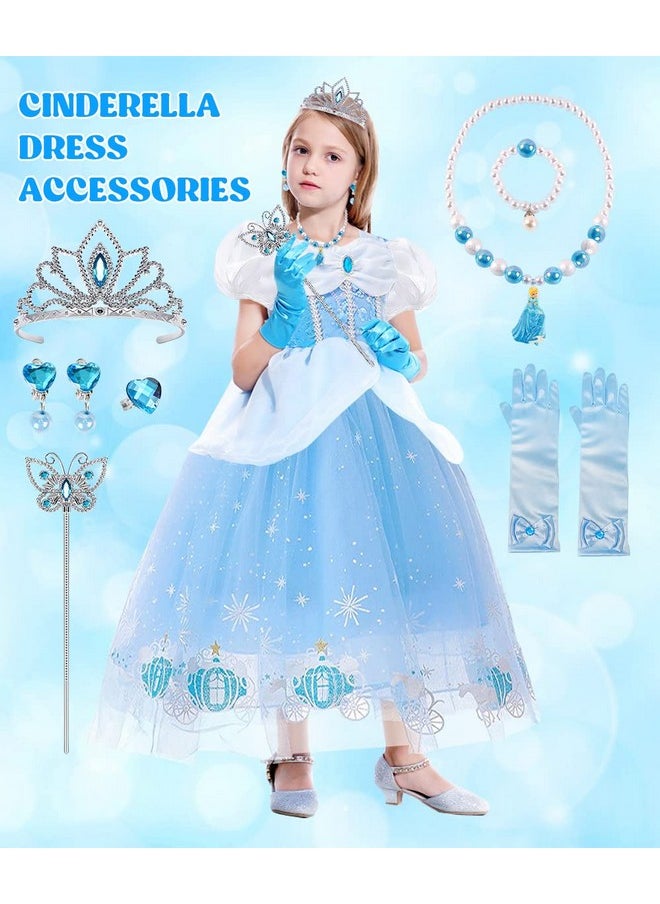 Princess Costumes For Girls, Cinderella Dress Up Clothes With Accessories For Birthday Party Halloween Cosplay