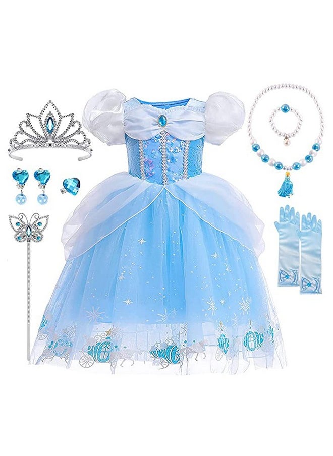 Princess Costumes For Girls, Cinderella Dress Up Clothes With Accessories For Birthday Party Halloween Cosplay