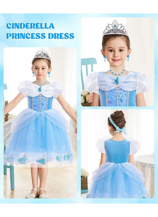 Princess Costumes For Girls, Cinderella Dress Up Clothes With Accessories For Birthday Party Halloween Cosplay