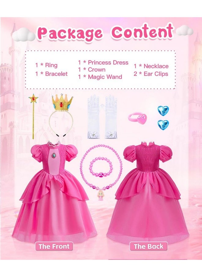 Princess Peach Costume For Girls,Princess Peach Dress With Accessories For Birthday Party Cosplay Halloween Christmas