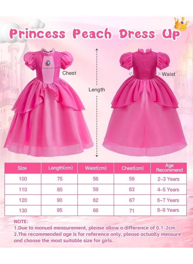 Princess Peach Costume For Girls,Princess Peach Dress With Accessories For Birthday Party Cosplay Halloween Christmas