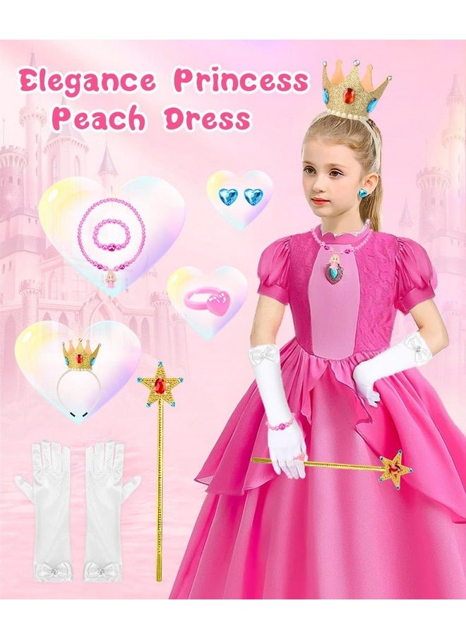 Princess Peach Costume For Girls,Princess Peach Dress With Accessories For Birthday Party Cosplay Halloween Christmas