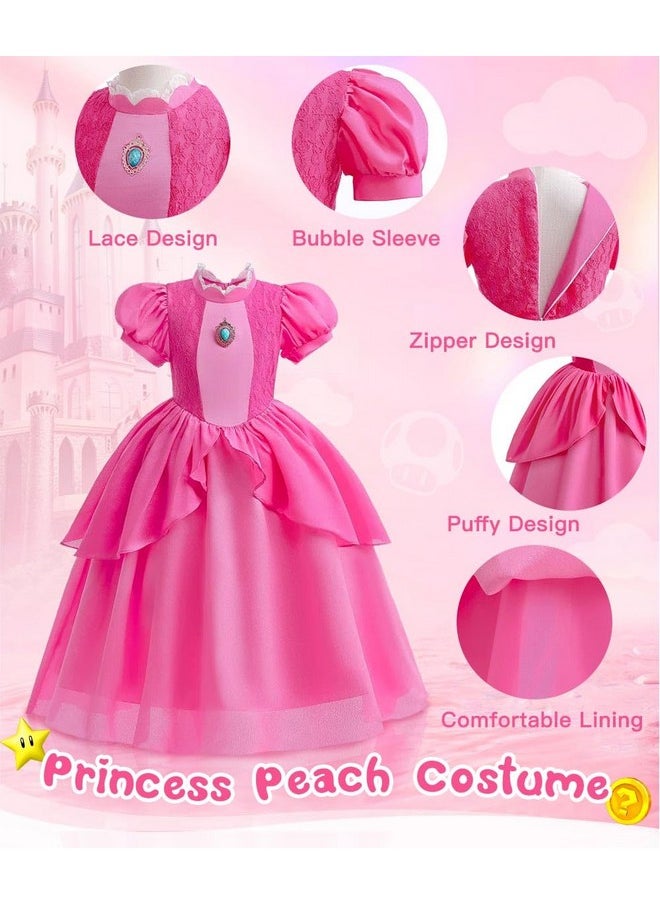 Princess Peach Costume For Girls,Princess Peach Dress With Accessories For Birthday Party Cosplay Halloween Christmas