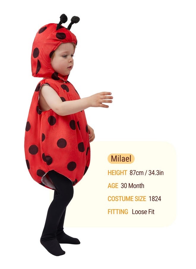 Halloween Unisex Baby Ladybug Costume, Toddler Lady-Bug Costume With 3D Hood, Baby Halloween Costumes For Toddler, Kids Animal Themed Party, Halloween Dress Up (18-24 Months)