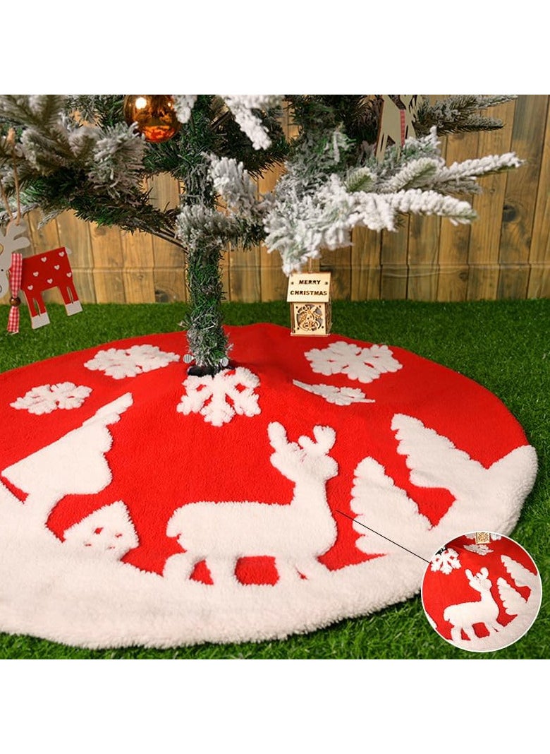 Christmas Tree Skirt 48 in/120cm Large White Red Faux Fur Xmas Tree Skirt for Christmas Holiday Home Decorations