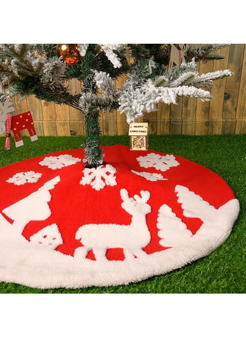 Christmas Tree Skirt 48 in/120cm Large White Red Faux Fur Xmas Tree Skirt for Christmas Holiday Home Decorations