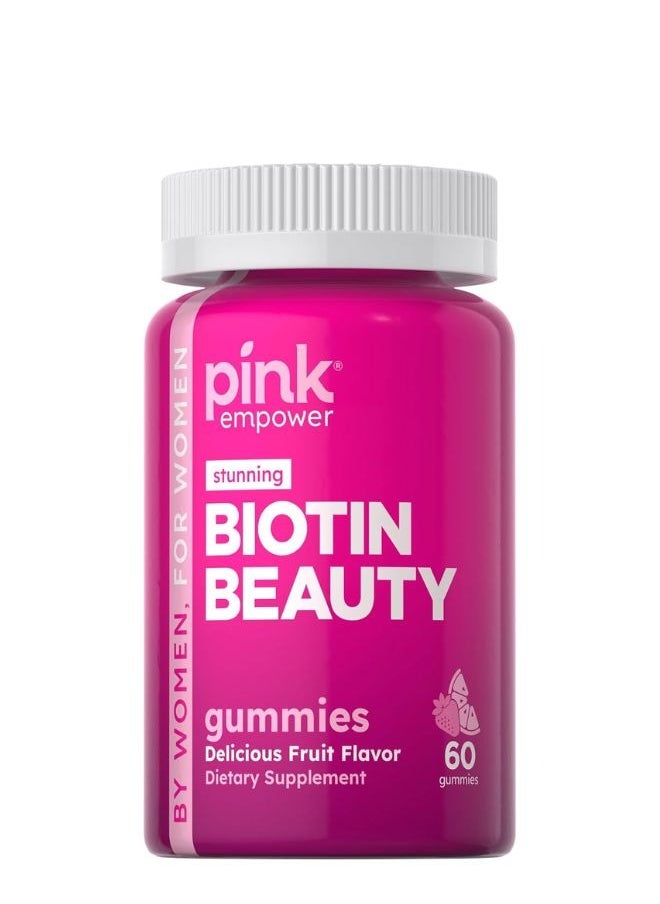 PINK Biotin Gummies | 60 Count | Non GMO & Gluten Free | Fruit Flavor Vitamin for Hair Skin and Nails