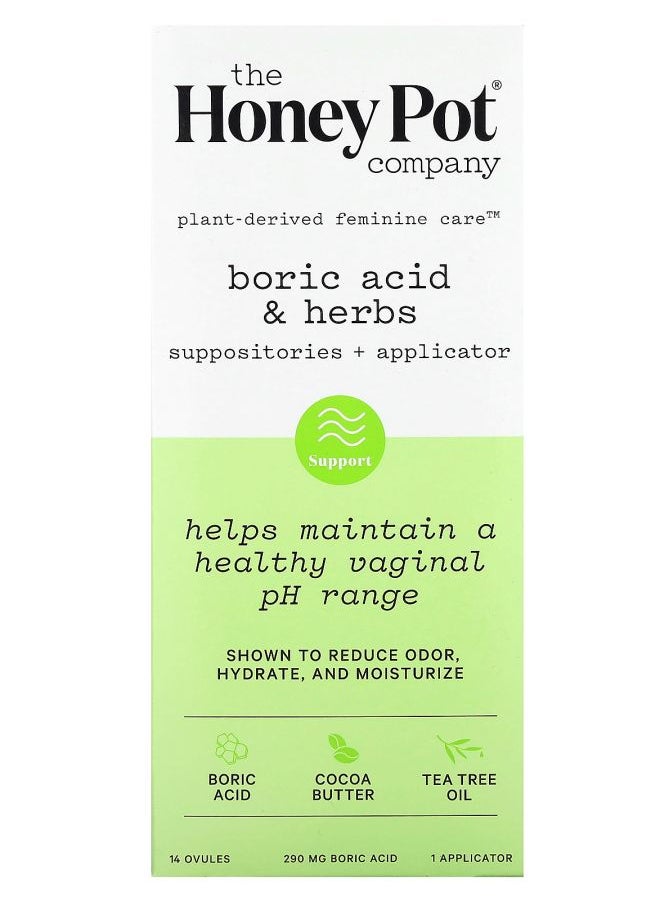 Boric Acid & Herbs Suppositories + Applicator 290 mg  14 Ovules 1 Applicator