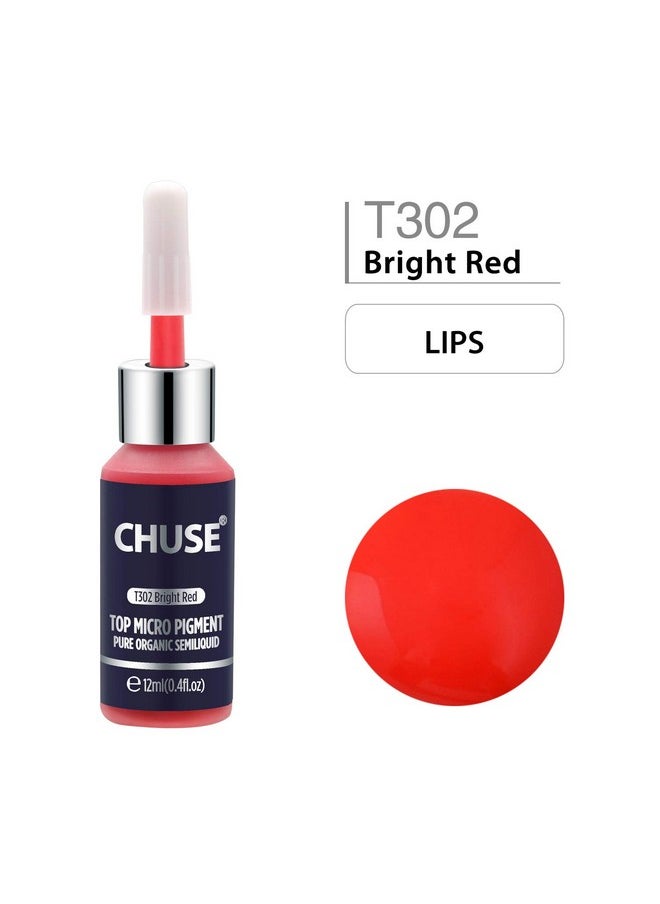 Microblading Ink Permanent Makeup Pigment 0.4Oz/12Ml Lip Color Ink Microblading Pigment For Lips (T302 Bright Red)
