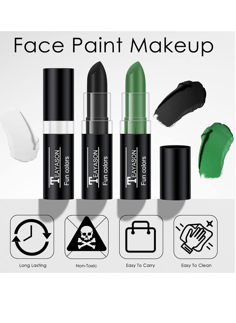 3 Colors White Black Green Face Body Paint Stick, Eye Black Baseball Sticks Face Paint for Baseball/Football/Halloween/Costume Parties Accessories Vampire/Witch/Clown Makeup Face& Body Paint