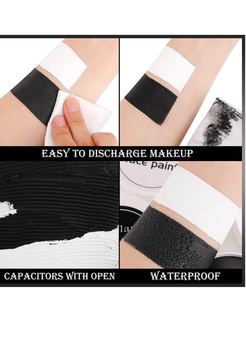 Black and White Face Paint 6pcs Halloween Makeup Kit, Professional Oil-Based Full Coverage Cream, Non-Toxic, Easy to Remove, Long-Lasting, High-Pigment, Face & Body Painting Kits for Cosplay, Stage