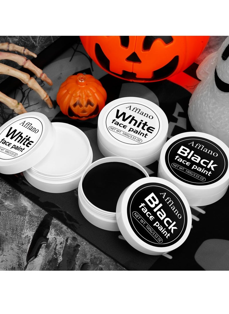 Black and White Face Paint 6pcs Halloween Makeup Kit, Professional Oil-Based Full Coverage Cream, Non-Toxic, Easy to Remove, Long-Lasting, High-Pigment, Face & Body Painting Kits for Cosplay, Stage