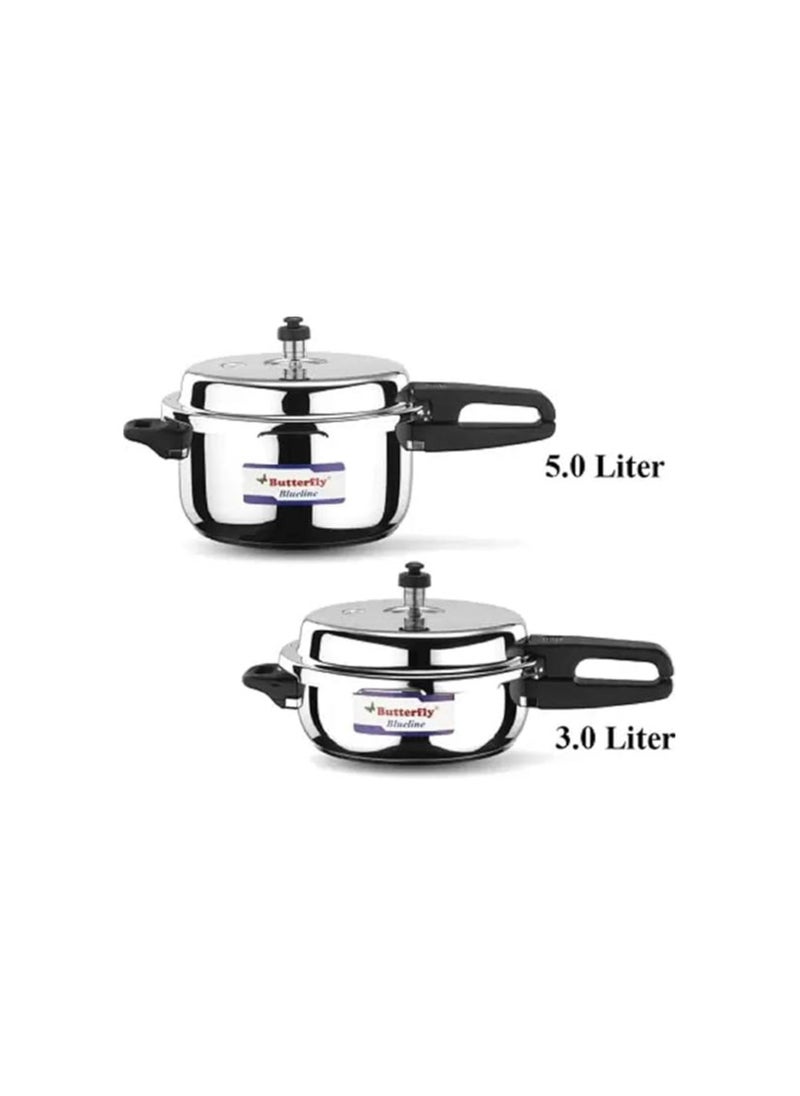 Butterfly Present Blueline 3.0, 5.0 Liter Capacity Stainless Steel 3 L, 5 L Induction Bottom Outer Lid Pressure Cooker (Stainless Steel)