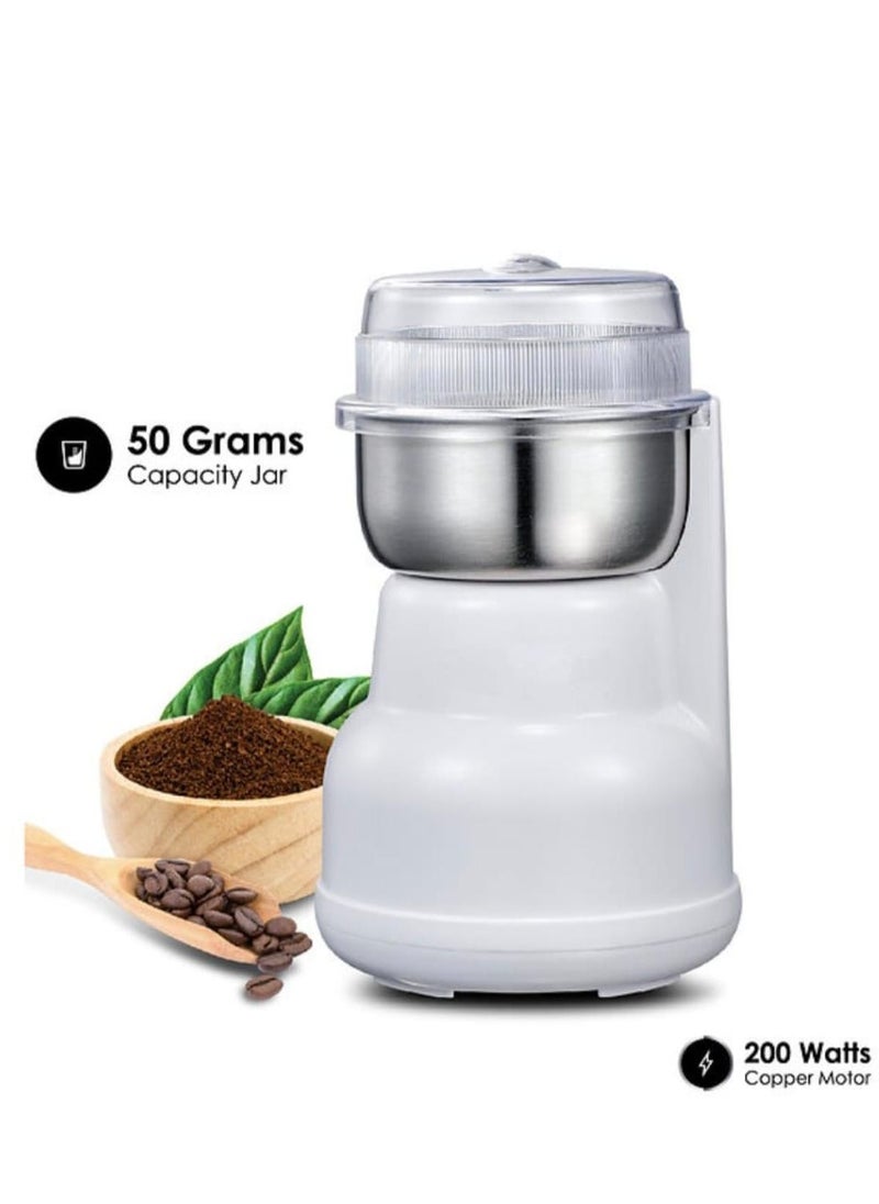 Coffee Grinder 50g, 200W Stainless Steel Electric Grinder | Multi-Purpose for Coffee Beans, Spices, Nuts, and Seeds | Compact Design, Fast Grinding, Easy to Clean