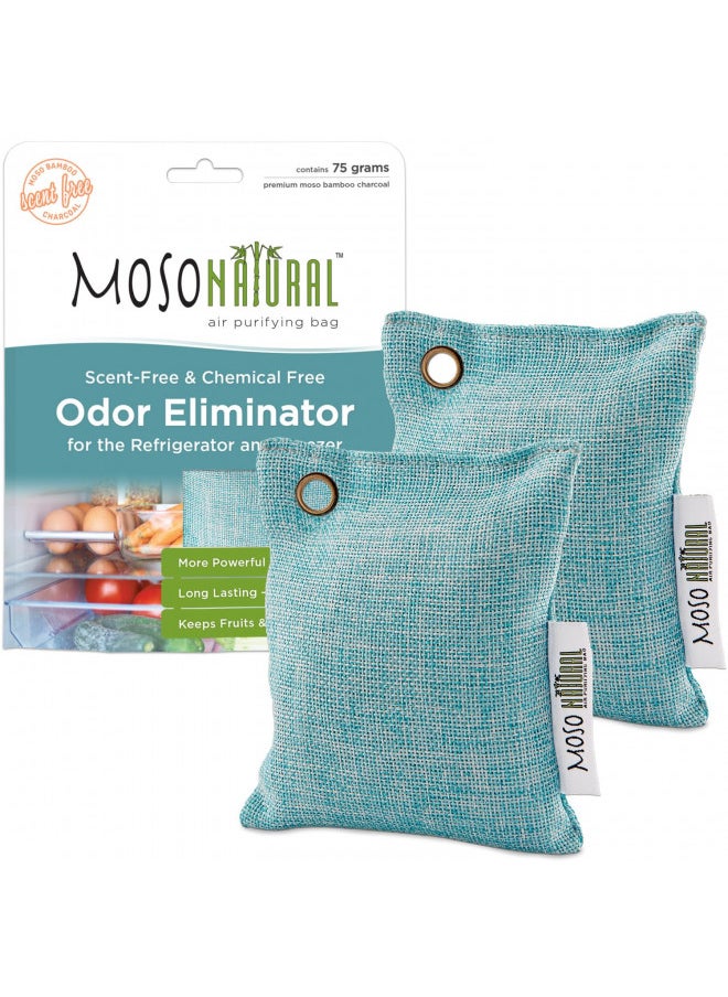 Moso Natural Air Purifying Bag for the Refrigerator and Freezer. (2 Pack) A Scent Free Odor Eliminator and Produce Saver