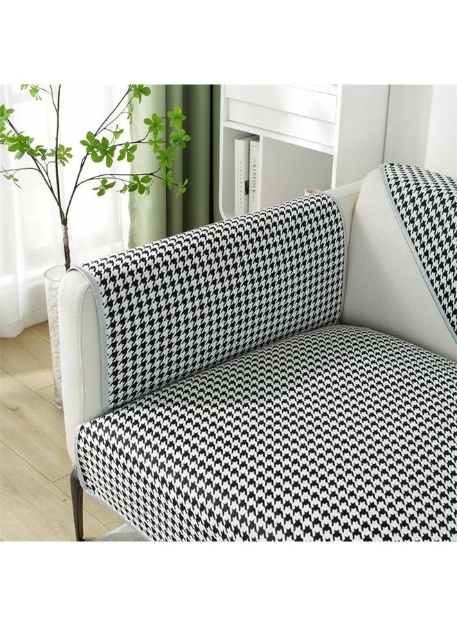 Simple Nordic Wind Chenille Houndstooth Sofa Cushion Four Seasons Universal Black 90 x 90cm